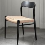 Moller no.75 mat zwart geheel gerestaureerd vintage design, Huis en Inrichting, Stoelen, Zwart, Hout, Zo goed als nieuw, Vijf, Zes of meer stoelen