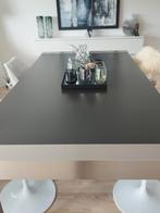 Eikenhouten Eetkamertafel met RVS Poten, Ophalen, 50 tot 100 cm, Zo goed als nieuw, 150 tot 200 cm