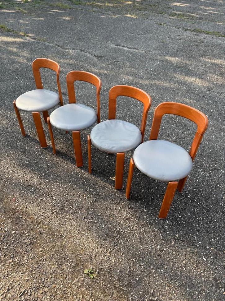 4 Kusch Co Bruno Rey stoelen met zitting, Huis en Inrichting, Stoelen, Gebruikt, Vier, Hout, Grijs, Ophalen