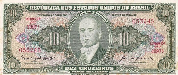 Brazilië 10 cruzeiros 1960, Postzegels en Munten, Bankbiljetten | Amerika, Los biljet, Zuid-Amerika, Verzenden