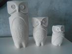 Drie stenen uilen beeldjes 25 - 18 - 12 cm, Verzamelen, Beelden en Beeldjes, Ophalen, Zo goed als nieuw, Dier