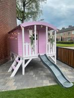 Speelhuis met glijbaan - Gebeitst & Dakleer, Ophalen of Verzenden, Gebruikt, Hout