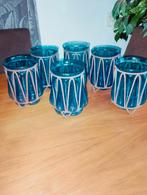 Mondgeblazen blauw glazen kandelaars lantaarns windlichten, Antiek en Kunst, Ophalen of Verzenden