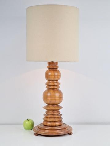 XL Vintage brutalist tafellamp gedraaid hout ’60 japandi eik beschikbaar voor biedingen