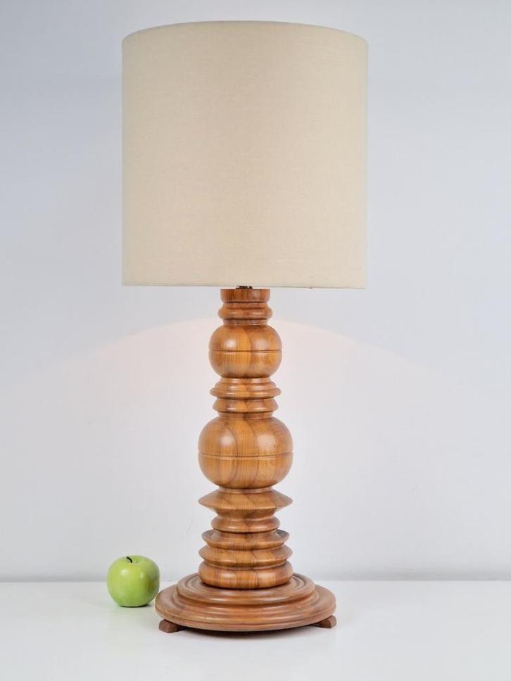 XL Vintage brutalist tafellamp gedraaid hout ’60 japandi eik, Huis en Inrichting, Lampen | Tafellampen, Zo goed als nieuw, Minder dan 50 cm