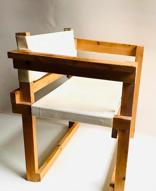 Brutalist pine stoel , jaren 70, Huis en Inrichting, Stoelen, Gebruikt, Eén, Hout, Stof, Bruin, Ophalen