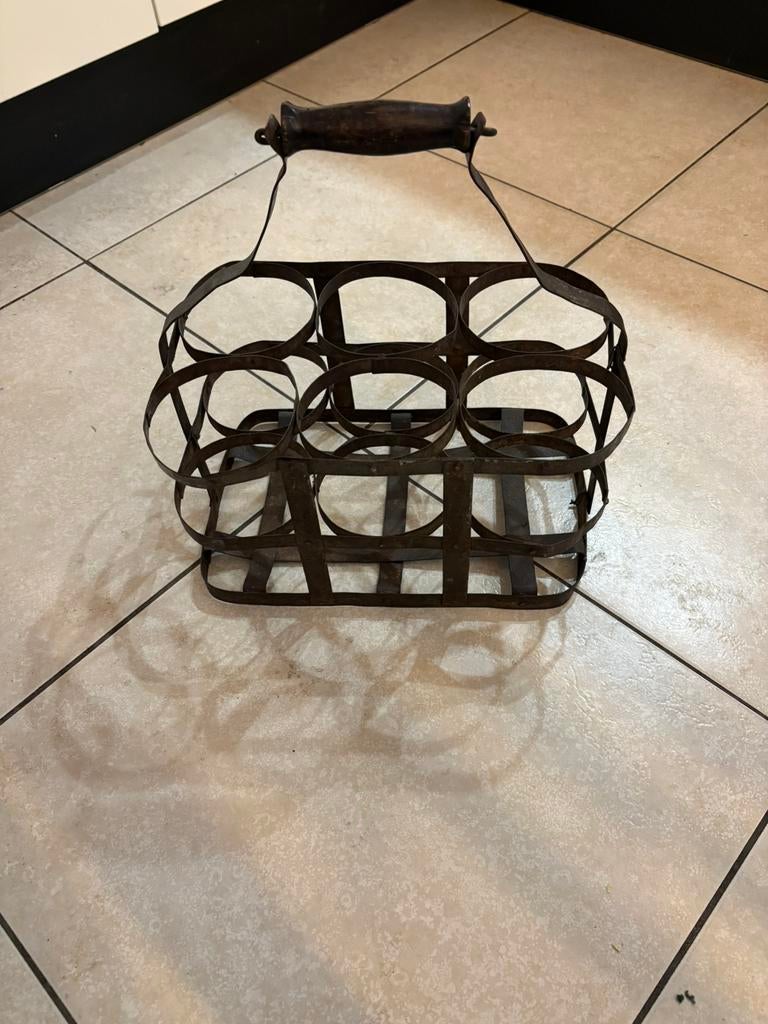 Vintage Brocante flessendrager, Gebruikt, 5 tot 15 flessen, Ophalen of Verzenden, Metaal