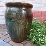 XL Olijfgroene geglazuurde buitenpot., Tuin en Terras, Ophalen, Steen, Minder dan 60 cm, Rond