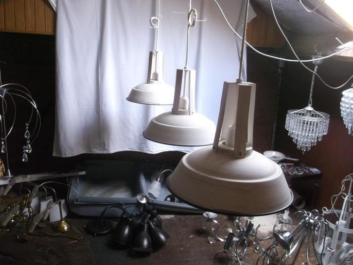 Drie identieke 'scheeps' lampen, Huis en Inrichting, Lampen | Hanglampen, Zo goed als nieuw, Minder dan 50 cm, Metaal, Ophalen of Verzenden