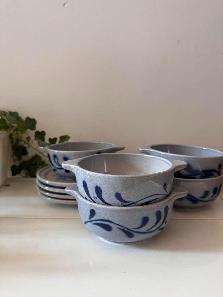 Set van 5 soepkommen met bord jaren 70, Antiek en Kunst, Antiek | Keramiek en Aardewerk, Ophalen of Verzenden