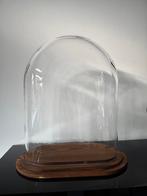 Stolp ovaal L helder glas bruin houten plateau, Veens Living, Nieuw, Elst, Info@veensliving.nl