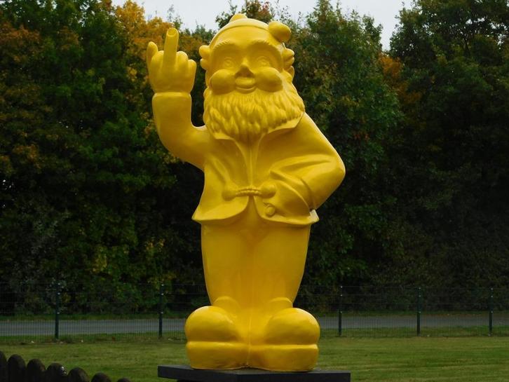 Tuinkabouter Middelvinger XL - 80 cm - Geel, Verzamelen, Beelden en Beeldjes, Nieuw, Dier, Ophalen of Verzenden