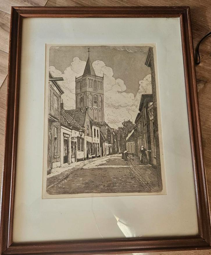 Ets Karel Kok - Kerkstraat Noordwijk, Antiek en Kunst, Kunst | Etsen en Gravures, Ophalen of Verzenden