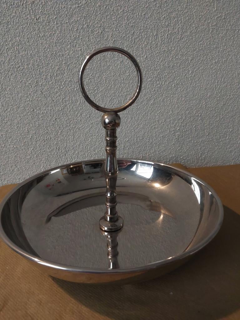 Zilverkleurige etagère met handvat, Ophalen of Verzenden, Gebruikt