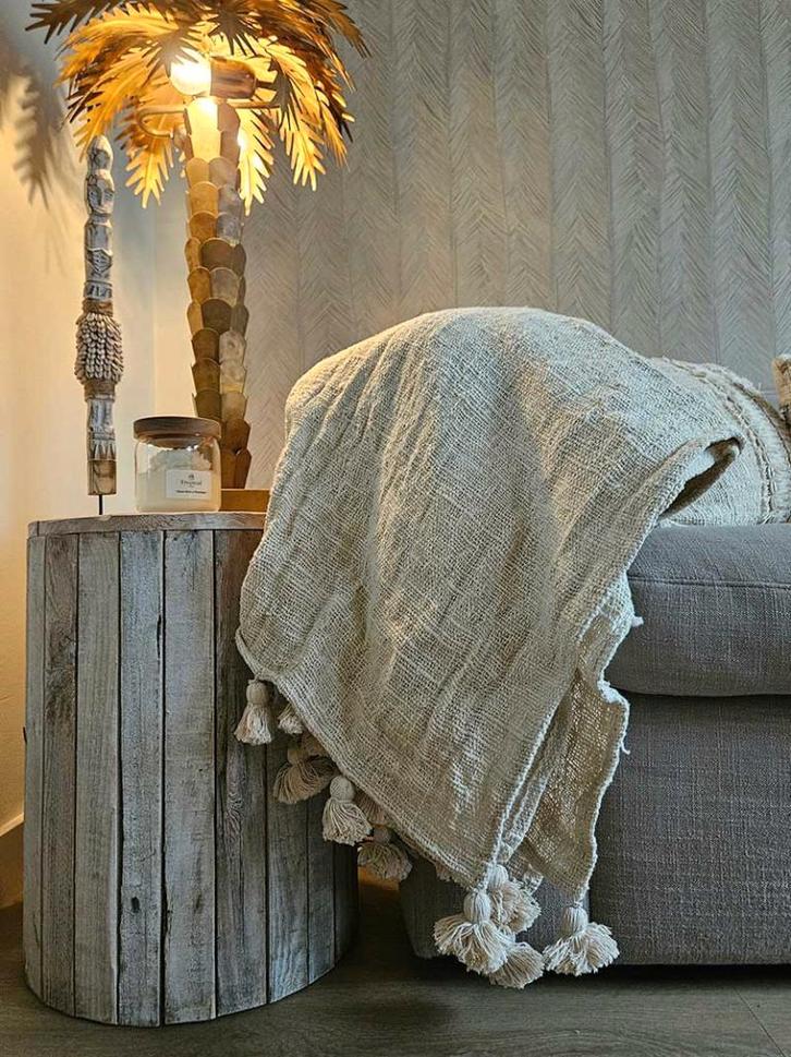 Plaid beige Sabar 2 uit Bali, Huis en Inrichting, Woonaccessoires | Plaids en Woondekens, Nieuw, Ophalen of Verzenden