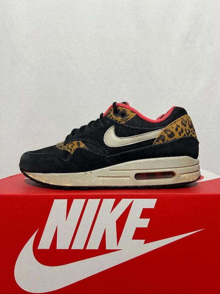 Maat 37,5 - Nike Air Max 1 Leopard Black, Kleding | Dames, Schoenen, Zo goed als nieuw, Sneakers of Gympen, Overige kleuren, Verzenden
