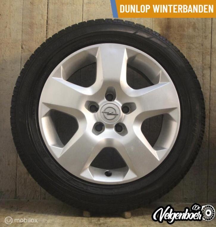 Stalen Opel Astra / Zafira velgen + Dunlop Winterbanden, Auto-onderdelen, Banden en Velgen, Banden en Velgen, Winterbanden, 16 inch