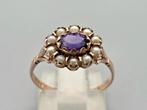 Gouden Vintage ring edelsteen amethist en zaadparel.2025/857, Ophalen of Verzenden, Goud, Ring, Met edelsteen