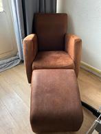 Donker bruine stoel met voeten bankje, Minder dan 75 cm, Gebruikt, Stof, Ophalen
