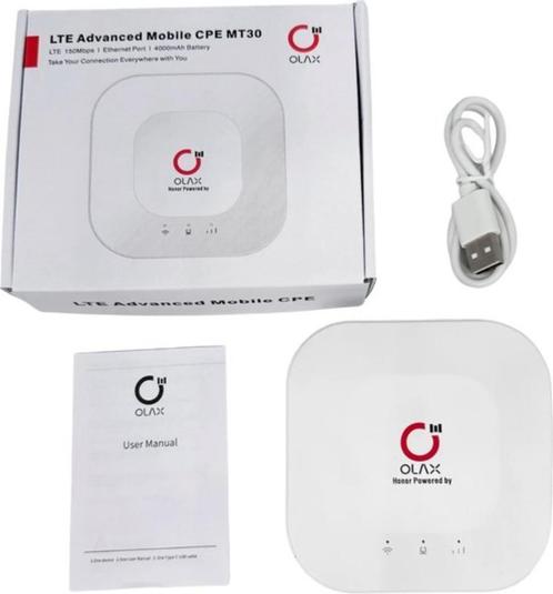 Olax MT30 4G MiFi - compact, draagbaar en met ethernetpoort, Computers en Software, Routers en Modems, Nieuw, Router met modem