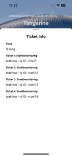 Concert tickets Tangarine 4 kaarten 1e rang in Zwolle, Tickets en Kaartjes, Concerten | Pop, Drie personen of meer, Januari