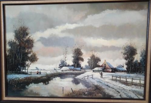 Winterlandschap op het platteland van B.H.C. Mulder., Antiek en Kunst, Kunst | Schilderijen | Klassiek, Ophalen of Verzenden
