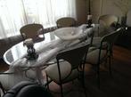 Ovale Glazen eettafel (geslepen rand) + 6 alcantara stoelen, Huis en Inrichting, Ophalen, Zo goed als nieuw, Klassiek, 4 tot 6 stoelen