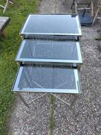 Elegant glass nesting tables from the 70s, Antiek en Kunst, Ophalen, Rechthoekig, Minder dan 50 cm, Minder dan 100 cm