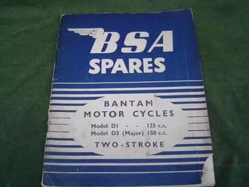 BSA Bantam D1 125cc D3 150cc 1954 motorcyclespare parts list beschikbaar voor biedingen