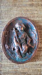 Bronzen antieke ovalen ornament afb. Kindje Jesus, Ophalen of Verzenden
