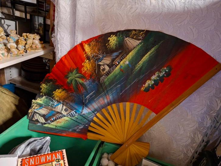 Mega Grote Waaier met Tropisch Motief, Antiek en Kunst, Kunst | Niet-Westerse kunst, Ophalen of Verzenden