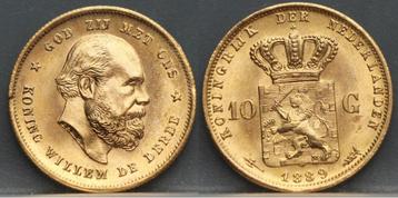 Mooi gouden tientje 1889 - 10 gulden 1889 goud Willem 3 beschikbaar voor biedingen