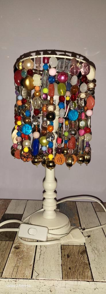 Boho Ibiza Sfeerlamp met Kralen, Huis en Inrichting, Lampen | Tafellampen, Zo goed als nieuw, Minder dan 50 cm, Hout, Kunststof