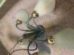 Art Deco Lamp - Groen & Goud - Amsterdam West, Huis en Inrichting, Lampen | Hanglampen, Ophalen of Verzenden, Gebruikt, Glas, 50 tot 75 cm