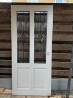 Hardhouten opdekdeur met glas in lood - 93x211,5 cm, Doe-het-zelf en Verbouw, Deuren en Horren, Ophalen, Gebruikt, 80 tot 100 cm