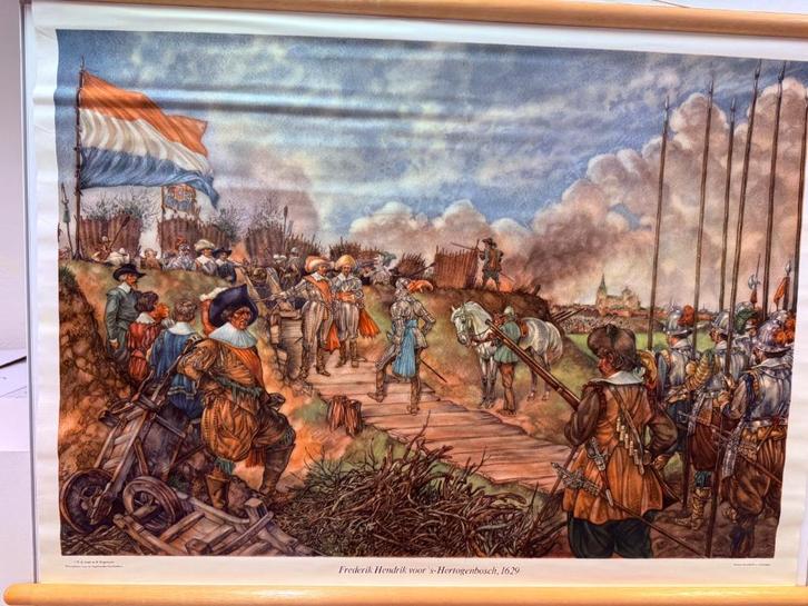 Historische schoolplaat Frederik Hendrik/Den Bosch, Antiek en Kunst, Antiek | Schoolplaten, Geschiedenis, Ophalen of Verzenden