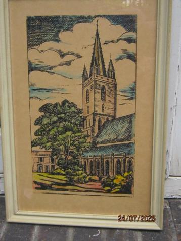 Hervormde Kerk Kapelle Zeeland, Mooie Aquarel/litho beschikbaar voor biedingen
