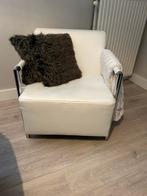 Witte leren fauteuil met chroom, Huis en Inrichting, Fauteuils, Ophalen of Verzenden, Zo goed als nieuw, 75 tot 100 cm, Breed 67 - diep 77 - hoog 73