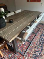 Robuuste industriële eetafel met 6 stoelen, Huis en Inrichting, Tafels | Eettafels, Ophalen, Robust comfort industsrieel, 200 cm of meer