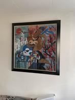 Origineel Chinees schilderij, groot formaat 1x1m, Antiek en Kunst, Ophalen of Verzenden