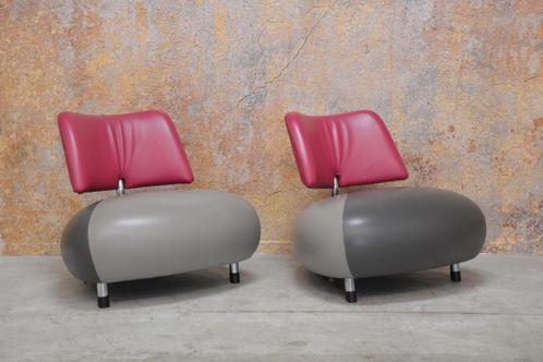 ZGANieuw! 2 fraaie leren Leolux Pallone design fauteuils, Huis en Inrichting, Fauteuils, Zo goed als nieuw, Leer, Metaal, 75 tot 100 cm