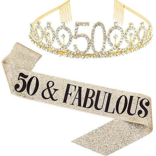 Diadeem en sjerp 50 & fabulous, Hobby en Vrije tijd, Feestartikelen, Nieuw, Versiering, Abraham of Sarah, Ophalen of Verzenden