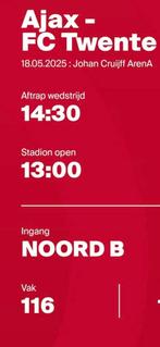 Ajax FC Twente 2x tickets vak 116 18 mei dichtbij elkaar, Tickets en Kaartjes, Twee personen, Mei