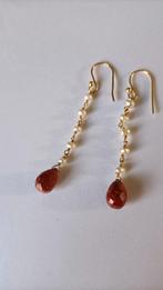 Fraaie zilver vergulde lange oorbellen Jaspis en parels, Hangers, Verzenden, Nieuw, Met edelsteen