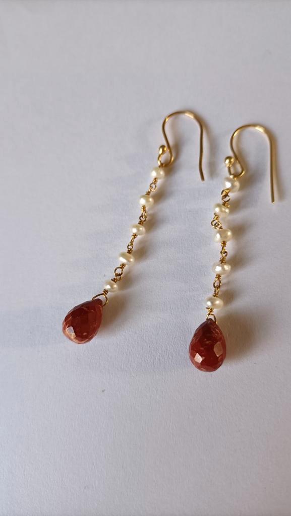 Fraaie zilver vergulde lange oorbellen Jaspis en parels, Sieraden, Tassen en Uiterlijk, Oorbellen, Nieuw, Hangers, Zilver, Goud