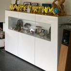Karat Vitrinekast hoogglans wit, 3 deuren en verlichting, Ophalen, Glas, 100 tot 150 cm, 150 tot 200 cm