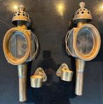 2 Antieke Koperen Koetslamp met Houders, Antiek en Kunst, Ophalen of Verzenden