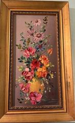 Franse brocante oud schilderij boeket op doek olieverf 3D, Antiek en Kunst, Curiosa en Brocante, Ophalen of Verzenden