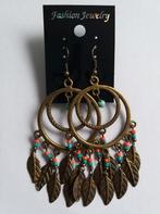 Bronskleurige turquoise en oranje kraaltjes hang oorbellen, Overige materialen, Hangers, Overige kleuren, Nieuw
