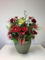 Prachtig rood/creme stuk in stenen pot 75 hoog, Huis en Inrichting, Woonaccessoires | Kunstplanten en Kunstbloemen, Ophalen, Zo goed als nieuw